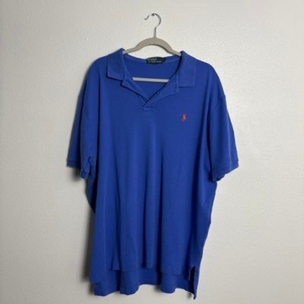 Polo Ralph Lauren Mens XXL Blue Short Sleeve Polo Shirt Orange Pony Logo - Picture 2 of 7